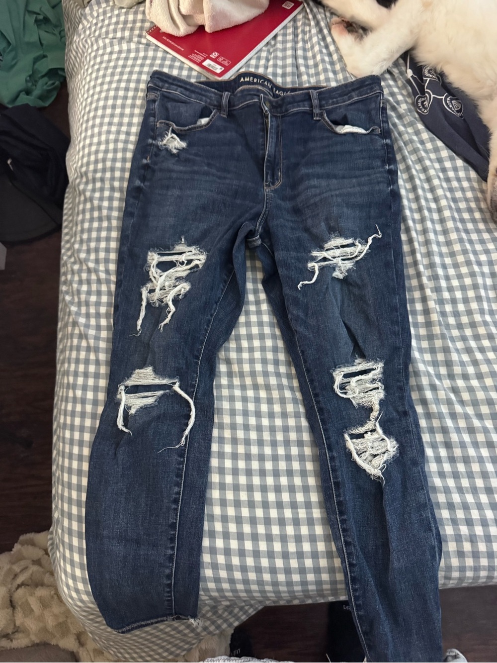 American Eagle Outfitters Women's Dark Blue Ripped Skinny Jeans